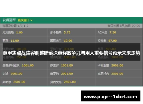 意甲焦点战阵容调整暗藏深意释放争冠与用人重要信号预示未来走势